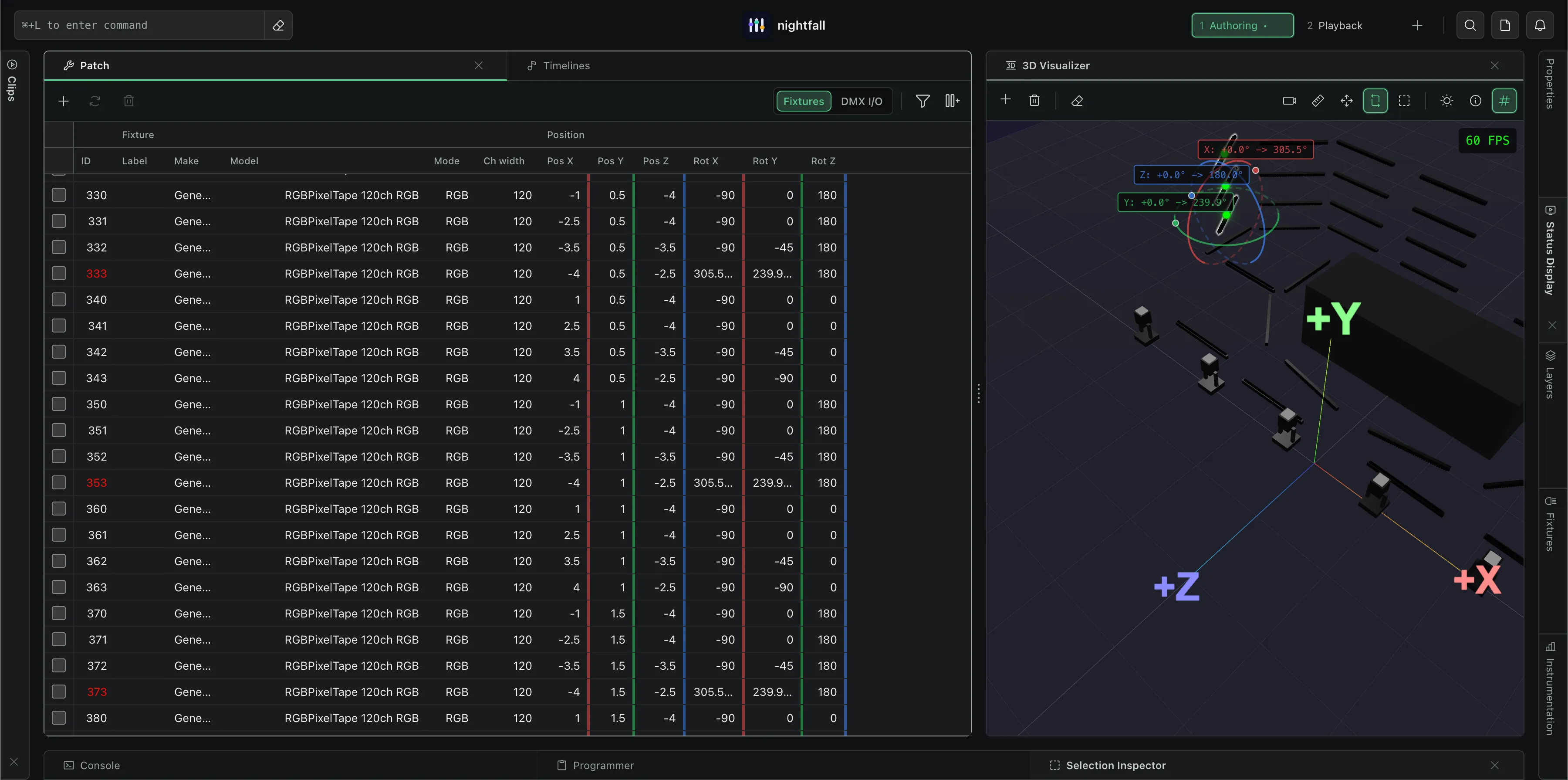 Nightfall patch controls beside the 3D visualizer